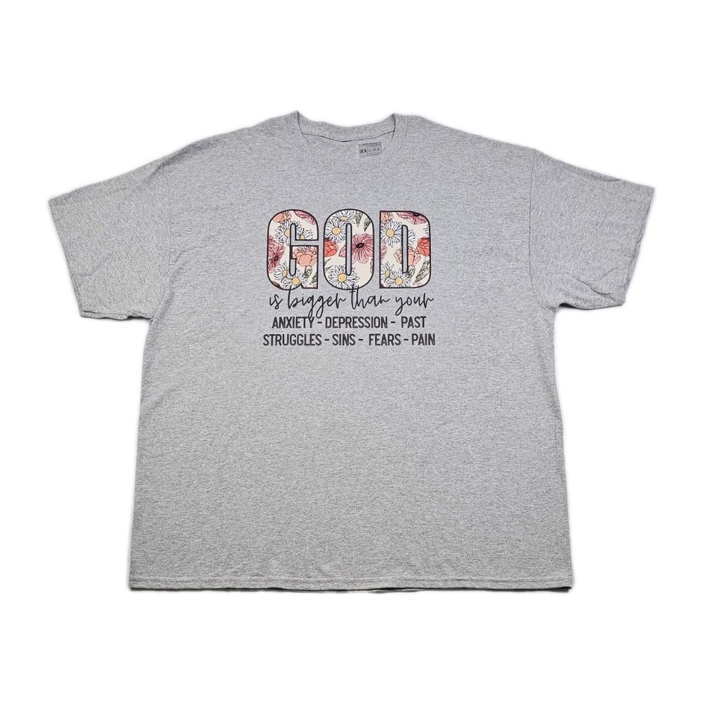 God‎ Is Bigger Than Anxiety Depression Sin Fear  Pain Shirt Size 2x Colorful Fun